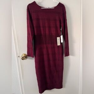 NWT Beauport Klaire Textured Knit Dress Lined Burgundy Long Sleeve Midi Medium